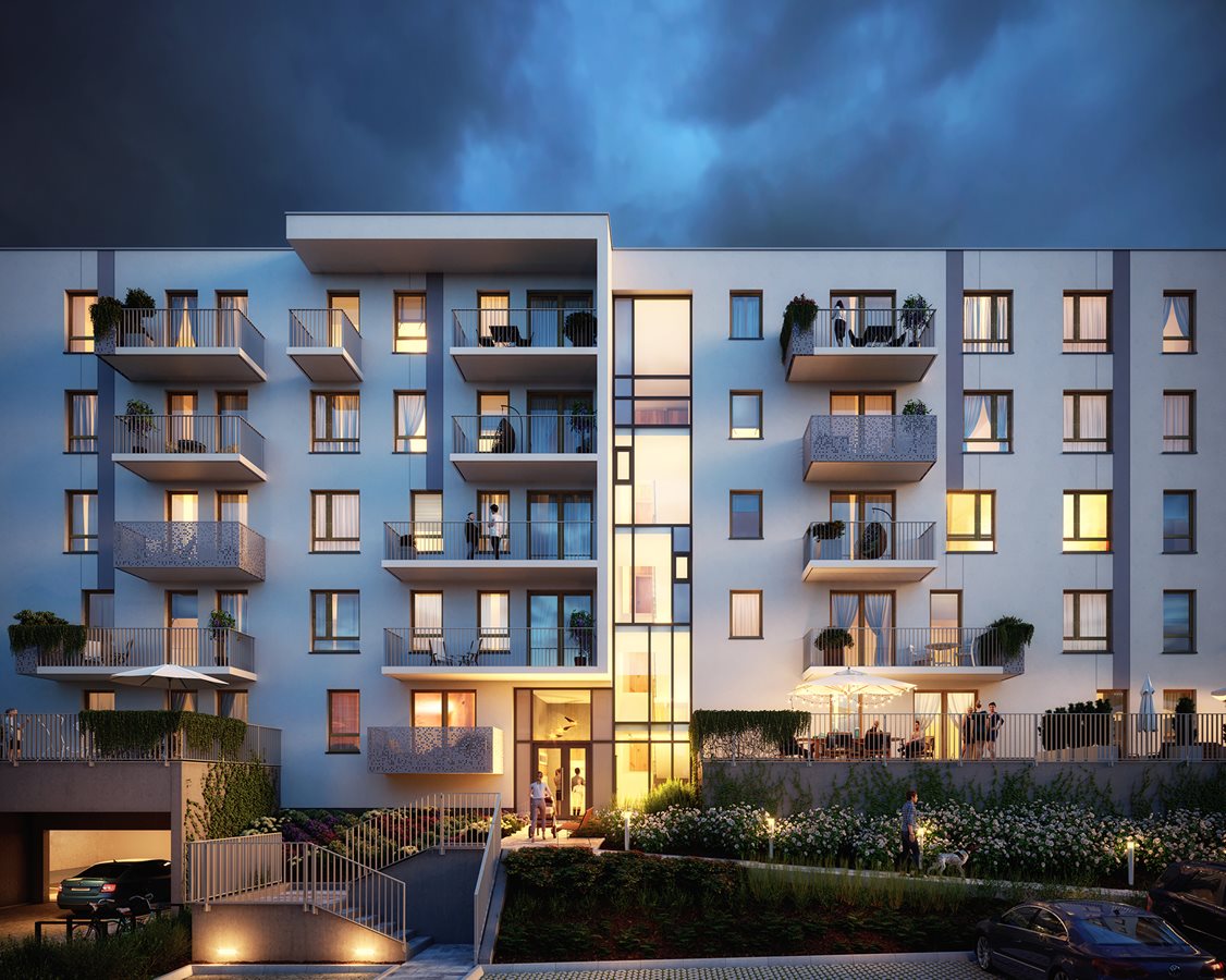 Osiedle Dynamika - nowoczesna architektura z dużym przeszkleniem