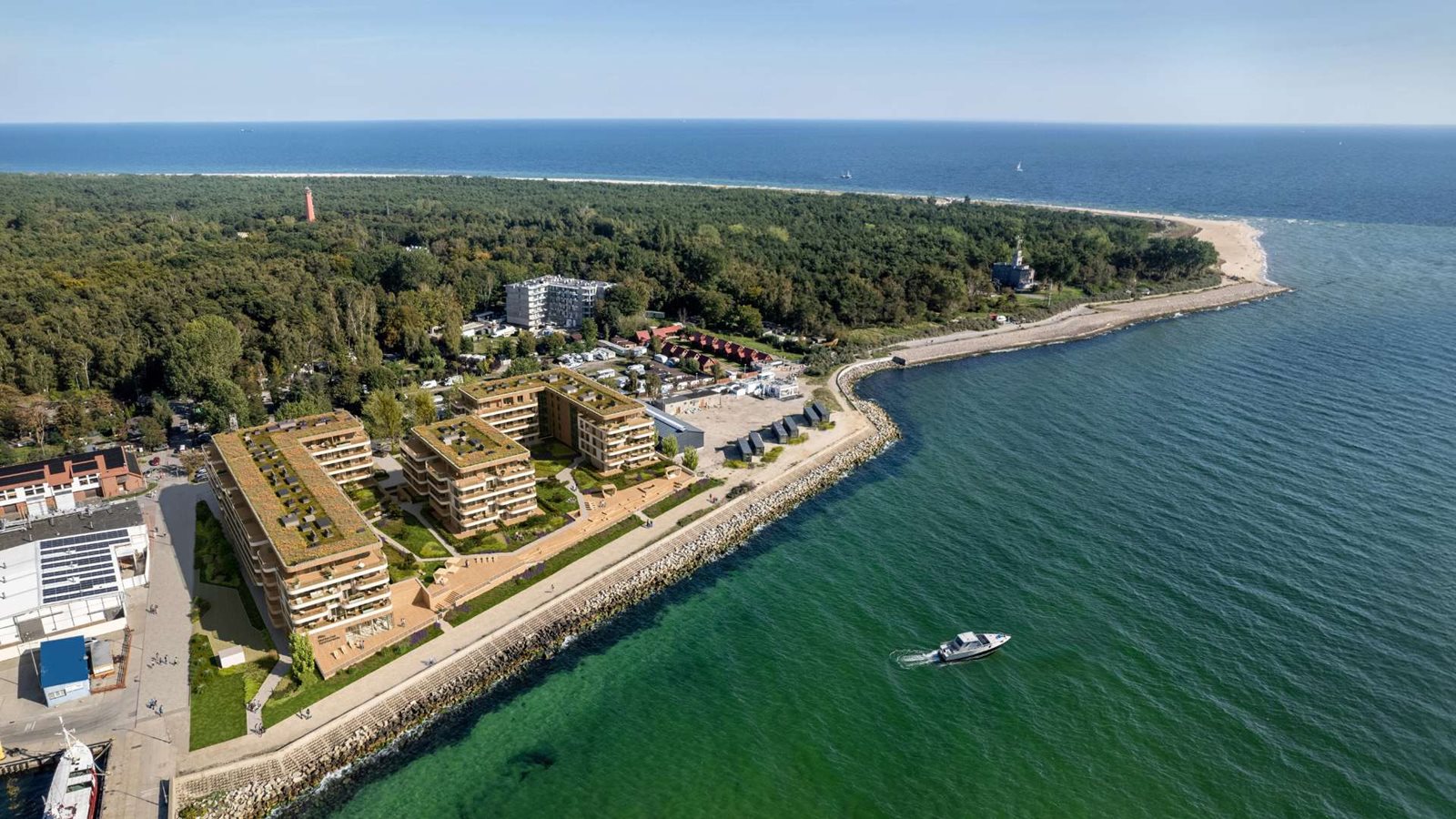 Marina Hel Apartamenty – widok z lotu ptaka na inwestycję