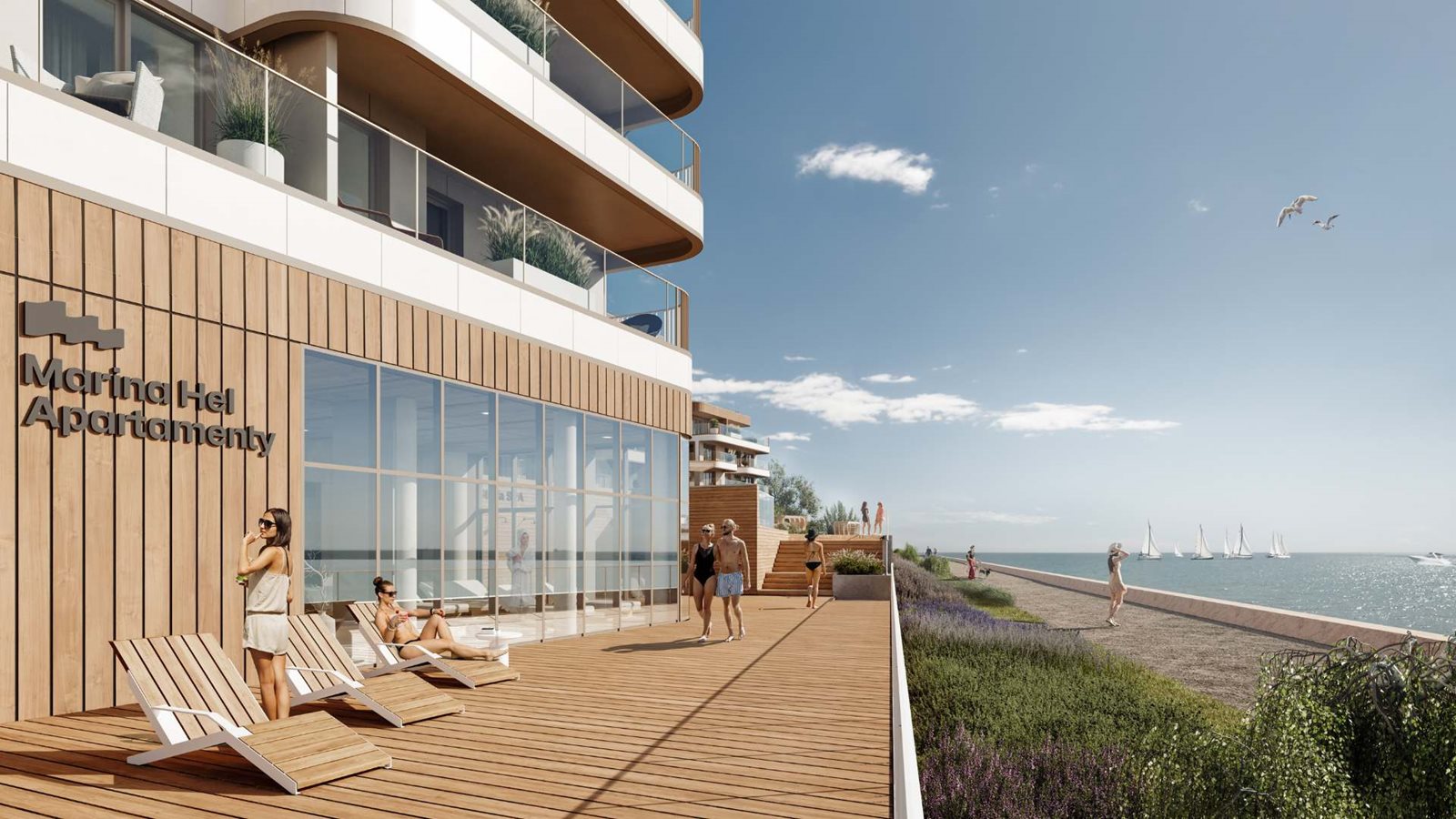 Marina Hel Apartamenty – letni taras z widokiem na morze